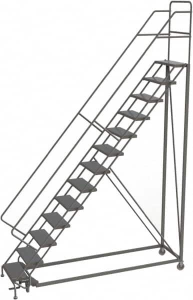 TRI-ARC - 166" 13 Step Configurable Rolling Ladder - 50° Incline, 450 Lb Capacity, 130" Platform Height, 39" Base Width x 97" Base Depth, Perforated Tread - Exact Tooling