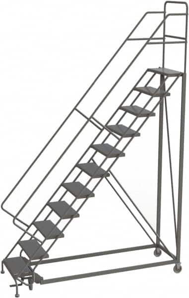 TRI-ARC - 146" 11 Step Configurable Rolling Ladder - 56° Incline, 450 Lb Capacity, 110" Platform Height, 35" Base Width x 84" Base Depth, Perforated Tread - Exact Tooling