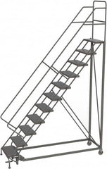 TRI-ARC - 146" 11 Step Configurable Rolling Ladder - 56° Incline, 450 Lb Capacity, 110" Platform Height, 35" Base Width x 84" Base Depth, Perforated Tread - Exact Tooling