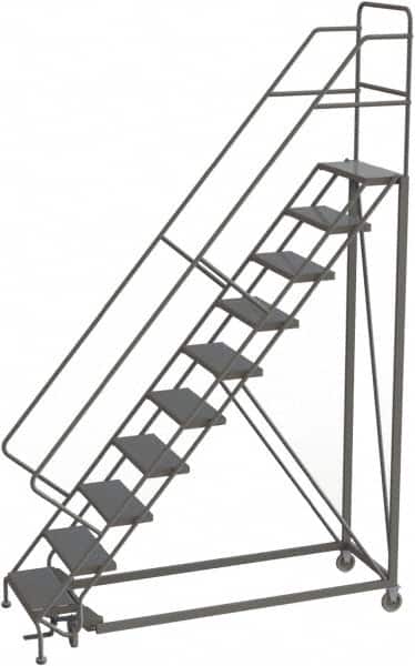 TRI-ARC - 136" 10 Step Configurable Rolling Ladder - 50° Incline, 450 Lb Capacity, 100" Platform Height, 35" Base Width x 76" Base Depth, Perforated Tread - Exact Tooling