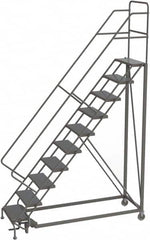 TRI-ARC - 136" 10 Step Configurable Rolling Ladder - 56° Incline, 450 Lb Capacity, 100" Platform Height, 35" Base Width x 76" Base Depth, Perforated Tread - Exact Tooling