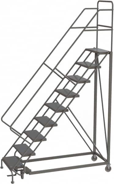 TRI-ARC - 126" 9 Step Configurable Rolling Ladder - 56° Incline, 450 Lb Capacity, 90" Platform Height, 35" Base Width x 71" Base Depth, Perforated Tread - Exact Tooling