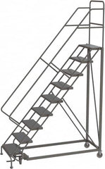 TRI-ARC - 126" 9 Step Configurable Rolling Ladder - 50° Incline, 450 Lb Capacity, 90" Platform Height, 35" Base Width x 71" Base Depth, Perforated Tread - Exact Tooling