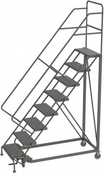 TRI-ARC - 116" 8 Step Configurable Rolling Ladder - 56° Incline, 450 Lb Capacity, 80" Platform Height, 35" Base Width x 64" Base Depth, Perforated Tread - Exact Tooling