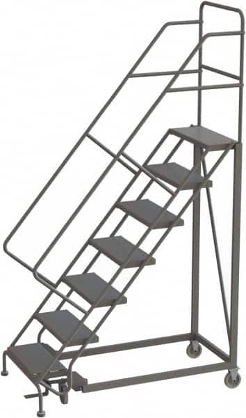 TRI-ARC - 106" 7 Step Configurable Rolling Ladder - 56° Incline, 450 Lb Capacity, 70" Platform Height, 35" Base Width x 56" Base Depth, Perforated Tread - Exact Tooling