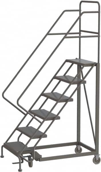 TRI-ARC - 96" 6 Step Configurable Rolling Ladder - 50° Incline, 450 Lb Capacity, 60" Platform Height, 35" Base Width x 50" Base Depth, Perforated Tread - Exact Tooling