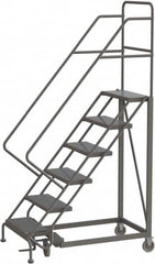 TRI-ARC - 96" 6 Step Configurable Rolling Ladder - 50° Incline, 450 Lb Capacity, 60" Platform Height, 35" Base Width x 50" Base Depth, Perforated Tread - Exact Tooling