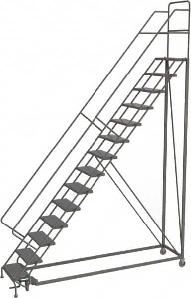 TRI-ARC - 176" 14 Step Configurable Rolling Ladder - 56° Incline, 450 Lb Capacity, 140" Platform Height, 39" Base Width x 104" Base Depth, Perforated Tread - Exact Tooling