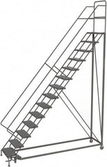 TRI-ARC - 176" 14 Step Configurable Rolling Ladder - 50° Incline, 450 Lb Capacity, 140" Platform Height, 39" Base Width x 104" Base Depth, Perforated Tread - Exact Tooling