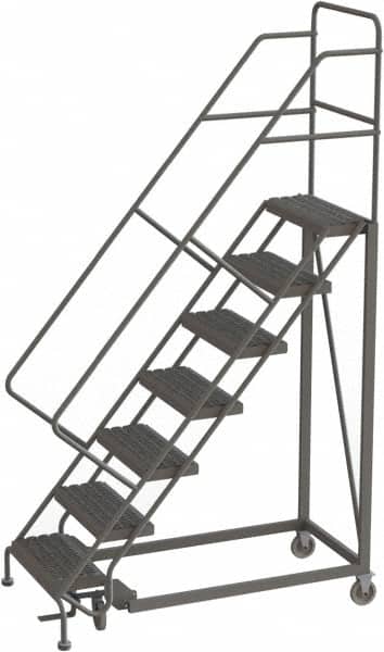 TRI-ARC - 106" 7 Step Configurable Rolling Ladder - 50° Incline, 450 Lb Capacity, 70" Platform Height, 35" Base Width x 56" Base Depth, Serrated - Exact Tooling
