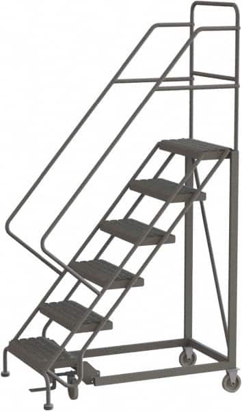 TRI-ARC - 96" 6 Step Configurable Rolling Ladder - 56° Incline, 450 Lb Capacity, 60" Platform Height, 35" Base Width x 49" Base Depth, Serrated - Exact Tooling