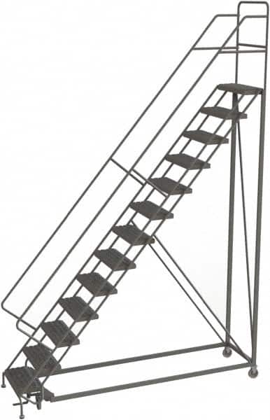 TRI-ARC - 166" 13 Step Configurable Rolling Ladder - 50° Incline, 450 Lb Capacity, 130" Platform Height, 39" Base Width x 97" Base Depth, Serrated - Exact Tooling