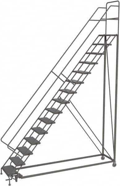TRI-ARC - 186" 15 Step Configurable Rolling Ladder - 50° Incline, 450 Lb Capacity, 150" Platform Height, 39" Base Width x 111" Base Depth, Perforated Tread - Exact Tooling