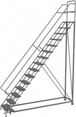 TRI-ARC - 186" 15 Step Configurable Rolling Ladder - 50° Incline, 450 Lb Capacity, 150" Platform Height, 39" Base Width x 111" Base Depth, Perforated Tread - Exact Tooling