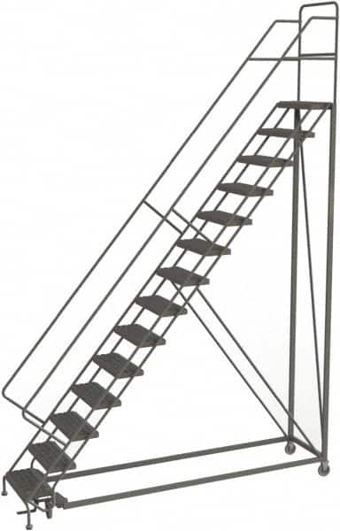 TRI-ARC - 176" 14 Step Configurable Rolling Ladder - 50° Incline, 450 Lb Capacity, 140" Platform Height, 39" Base Width x 104" Base Depth, Serrated - Exact Tooling