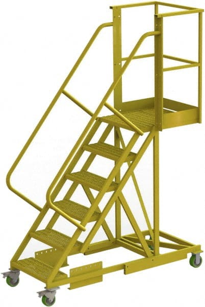 TRI-ARC - 102" 6 Step Configurable Cantilever Ladder - Supported, 300 Lb Capacity, 60" Platform Height, 30" Base Width x 72" Base Depth, Perforated Tread - Exact Tooling