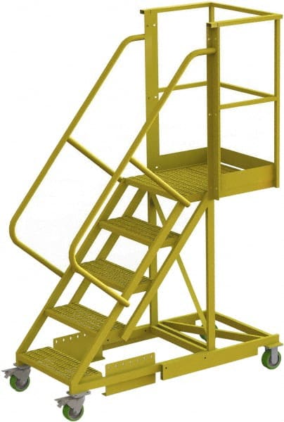 TRI-ARC - 92" 5 Step Configurable Cantilever Ladder - Supported, 300 Lb Capacity, 50" Platform Height, 30" Base Width x 64" Base Depth, Perforated Tread - Exact Tooling