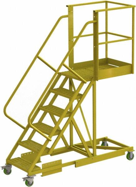 TRI-ARC - 102" 6 Step Configurable Cantilever Ladder - Supported, 300 Lb Capacity, 60" Platform Height, 30" Base Width x 82" Base Depth, Perforated Tread - Exact Tooling