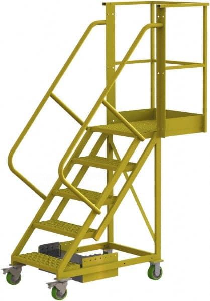TRI-ARC - 92" 5 Step Configurable Cantilever Ladder - Unsupported, 300 Lb Capacity, 50" Platform Height, 30" Base Width x 64" Base Depth, Perforated Tread - Exact Tooling