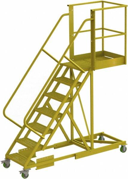 TRI-ARC - 112" 7 Step Configurable Cantilever Ladder - Supported, 300 Lb Capacity, 70" Platform Height, 30" Base Width x 91" Base Depth, Perforated Tread - Exact Tooling