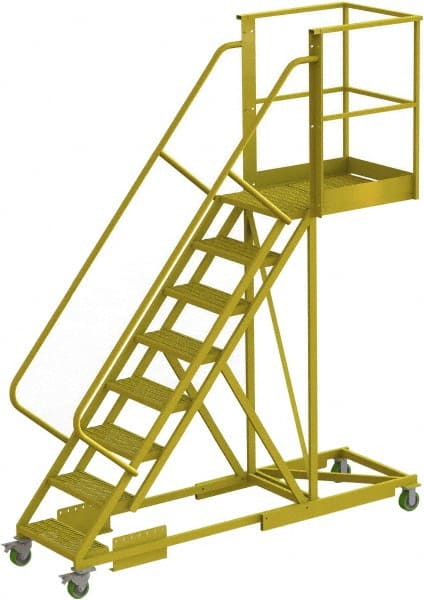 TRI-ARC - 122" 8 Step Configurable Cantilever Ladder - Supported, 300 Lb Capacity, 80" Platform Height, 30" Base Width x 99" Base Depth, Perforated Tread - Exact Tooling