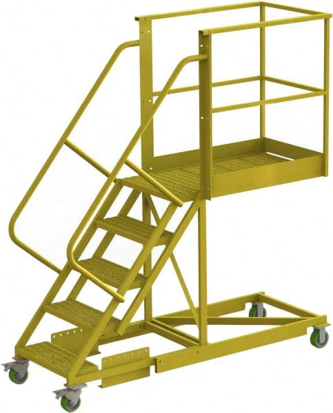 TRI-ARC - 92" 5 Step Configurable Cantilever Ladder - Supported, 300 Lb Capacity, 50" Platform Height, 30" Base Width x 84" Base Depth, Perforated Tread - Exact Tooling