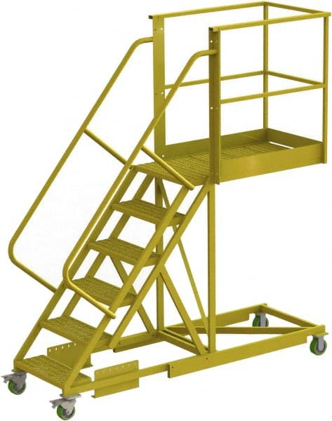 TRI-ARC - 102" 6 Step Configurable Cantilever Ladder - Supported, 300 Lb Capacity, 60" Platform Height, 30" Base Width x 92" Base Depth, Perforated Tread - Exact Tooling