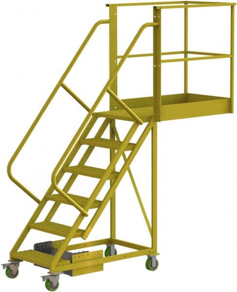 TRI-ARC - 102" 6 Step Configurable Cantilever Ladder - Unsupported, 300 Lb Capacity, 60" Platform Height, 30" Base Width x 92" Base Depth, Perforated Tread - Exact Tooling
