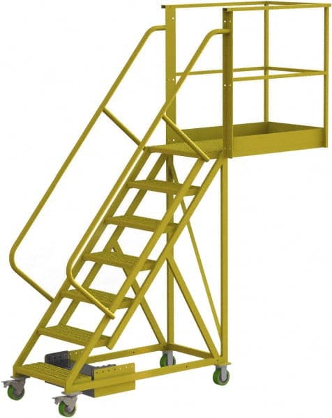 TRI-ARC - 112" 7 Step Configurable Cantilever Ladder - Unsupported, 300 Lb Capacity, 70" Platform Height, 30" Base Width x 101" Base Depth, Perforated Tread - Exact Tooling