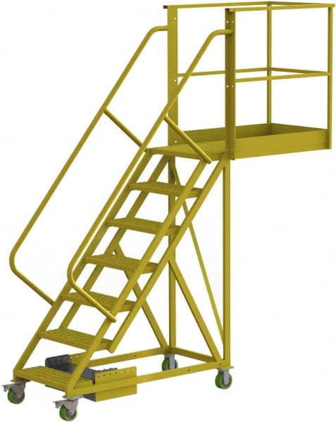 TRI-ARC - 112" 7 Step Configurable Cantilever Ladder - Unsupported, 300 Lb Capacity, 70" Platform Height, 30" Base Width x 101" Base Depth, Serrated - Exact Tooling