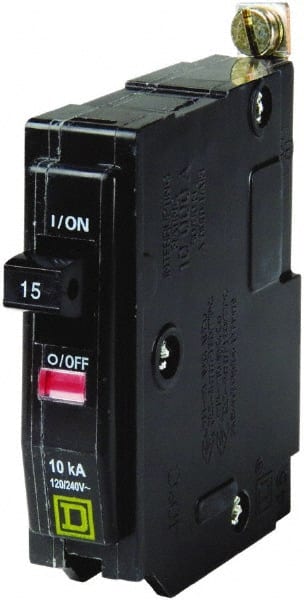 Square D - 15 Amp, 240 VAC, 1 Pole, Bolt On Miniature Circuit Breaker - 14-8 AWG - Exact Tooling