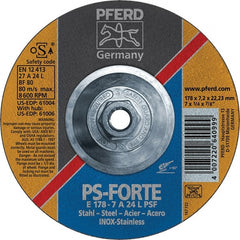 PFERD - 46 Grit, 7" Wheel Diam, 1/4" Wheel Thickness, Type 27 Depressed Center Wheel - Aluminum Oxide - Exact Tooling