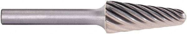 PFERD - 1/2" Cut Diam, 1/4" Shank Diam, Taper Head Fluted Cut Burr - Carbide, Radius End, 1-1/8" LOC, 2-3/4" OAL - Exact Tooling