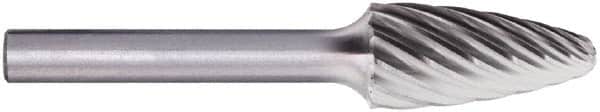PFERD - 3/8" Cut Diam, 1/4" Shank Diam, Tree with Radius Head Fluted Cut Burr - Carbide, Radius End, 3/4" LOC, 2-1/2" OAL - Exact Tooling