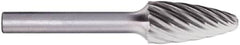 PFERD - 3/8" Cut Diam, 1/4" Shank Diam, Tree with Radius Head Fluted Cut Burr - Carbide, Radius End, 3/4" LOC, 2-1/2" OAL - Exact Tooling