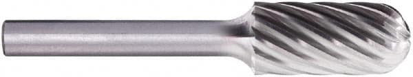 PFERD - 1/2" Cut Diam, 1/4" Shank Diam, Cylinder with Radius Head Fluted Cut Burr - Carbide, Radius End, 1" LOC, 2-3/4" OAL - Exact Tooling