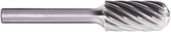 PFERD - 3/8" Cut Diam, 1/4" Shank Diam, Cylinder with Radius Head Fluted Cut Burr - Carbide, Radius End, 3/4" LOC, 2-1/2" OAL - Exact Tooling