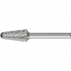 PFERD - 1/2" Cut Diam, 1/4" Shank Diam, Taper Head Double Cut Burr - Carbide, Radius End, 1-1/8" LOC, 3.16" OAL - Exact Tooling
