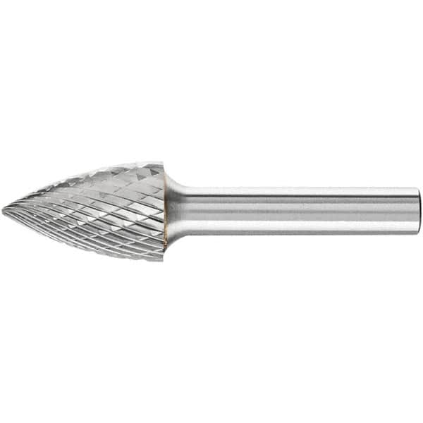 PFERD - 5/8" Cut Diam, 1/4" Shank Diam, Tree Head Double Cut Burr - Carbide, Point End, 1" LOC, 2-3/4" OAL - Exact Tooling