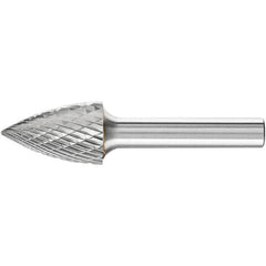 PFERD - 5/8" Cut Diam, 1/4" Shank Diam, Tree Head Double Cut Burr - Carbide, Point End, 1" LOC, 2-3/4" OAL - Exact Tooling