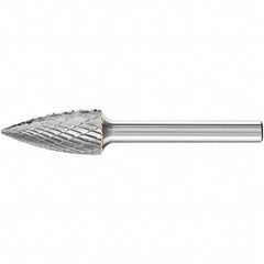 PFERD - 1/2" Cut Diam, 1/4" Shank Diam, Tree Head Double Cut Burr - Carbide, Point End, 1" LOC, 2-3/4" OAL - Exact Tooling
