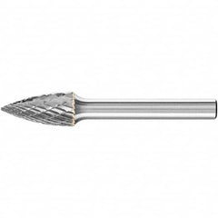 PFERD - 3/8" Cut Diam, 1/4" Shank Diam, Tree Head Double Cut Burr - Carbide, Point End, 1" LOC, 2-1/2" OAL - Exact Tooling