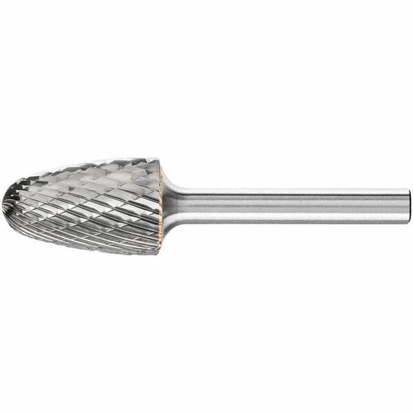 PFERD - 5/8" Cut Diam, 1/4" Shank Diam, Tree with Radius Head Double Cut Burr - Carbide, Radius End, 1" LOC, 2-3/4" OAL - Exact Tooling