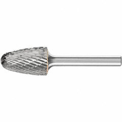 PFERD - 5/8" Cut Diam, 1/4" Shank Diam, Tree with Radius Head Double Cut Burr - Carbide, Radius End, 1" LOC, 2-3/4" OAL - Exact Tooling