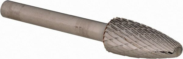 PFERD - 1/2" Cut Diam, 1/4" Shank Diam, Tree with Radius Head Double Cut Burr - Carbide, Radius End, 1" LOC, 2-3/4" OAL - Exact Tooling