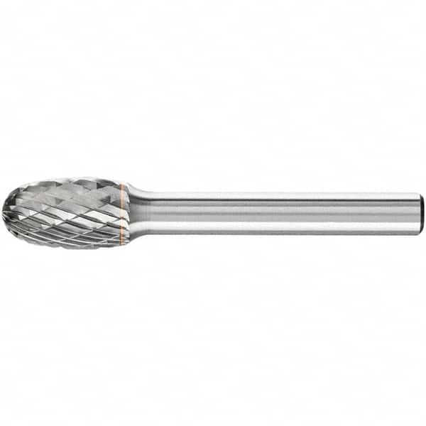 PFERD - 1/2" Cut Diam, 1/4" Shank Diam, Oval Head Double Cut Burr - Carbide, Radius End, 7/8" LOC, 2-3/4" OAL - Exact Tooling