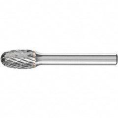 PFERD - 1/2" Cut Diam, 1/4" Shank Diam, Oval Head Double Cut Burr - Carbide, Radius End, 7/8" LOC, 2-3/4" OAL - Exact Tooling