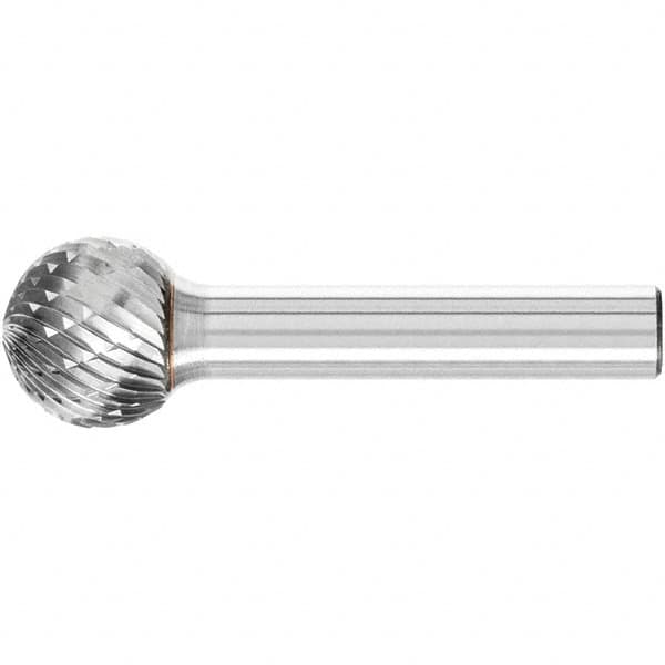 PFERD - 5/8" Cut Diam, 1/4" Shank Diam, Ball Head Double Cut Burr - Carbide, Radius End, 9/16" LOC, 2-5/16" OAL - Exact Tooling