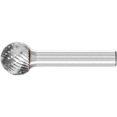 PFERD - 5/8" Cut Diam, 1/4" Shank Diam, Ball Head Double Cut Burr - Carbide, Radius End, 9/16" LOC, 2-5/16" OAL - Exact Tooling
