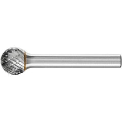 PFERD - 1/2" Cut Diam, 1/4" Shank Diam, Ball Head Double Cut Burr - Carbide, Radius End, 7/16" LOC, 2-3/16" OAL - Exact Tooling